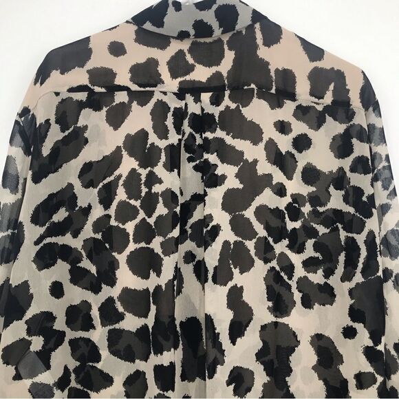 TopShop Tan Black Animal Print Semi Sheer Long Sleeve Button Up Tunic Blouse - Picture 9 of 16